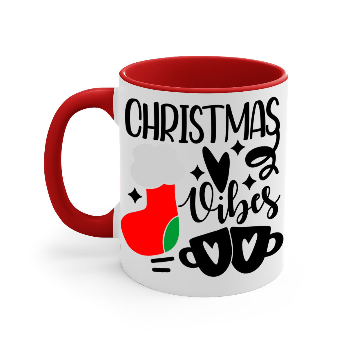 A festive two-tone Christmas mug with a glossy finish, featuring a colored handle and interior, perfect for coffee or tea.