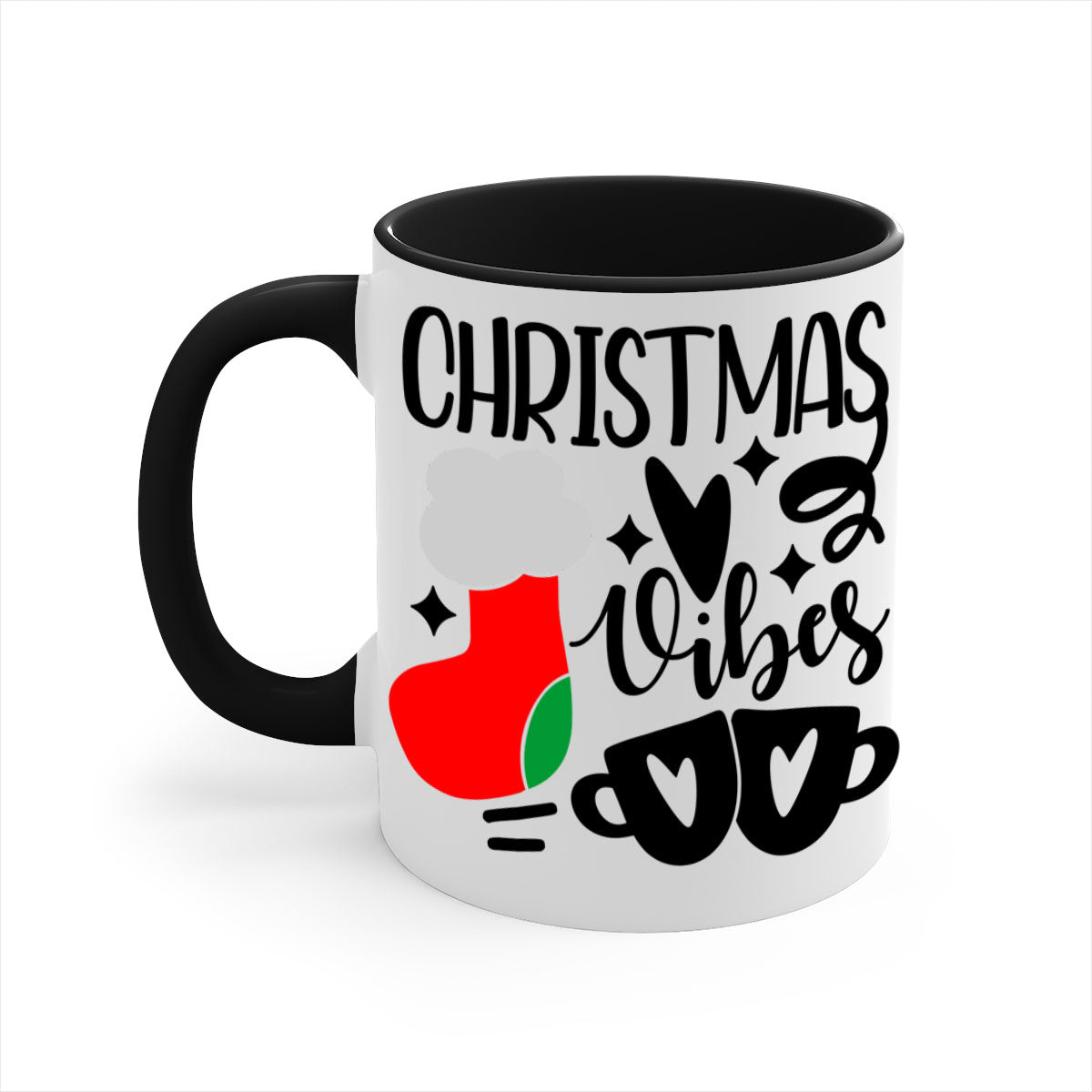 A festive two-tone Christmas mug with a glossy finish, featuring a colored handle and interior, perfect for coffee or tea.