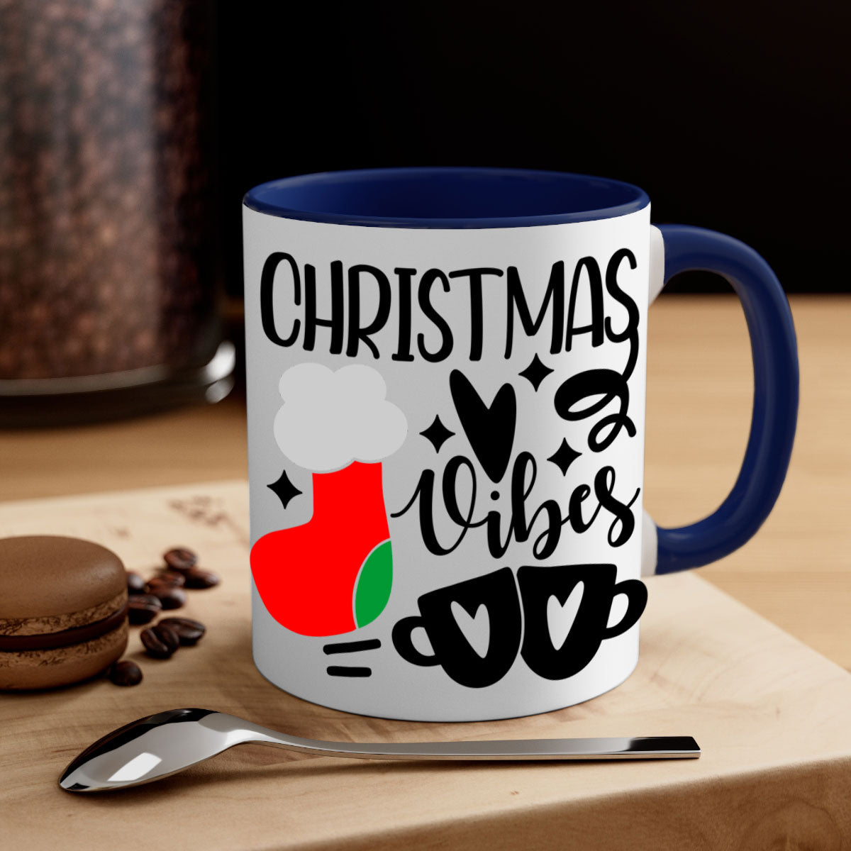 A festive two-tone Christmas mug with a glossy finish, featuring a colored handle and interior, perfect for coffee or tea.