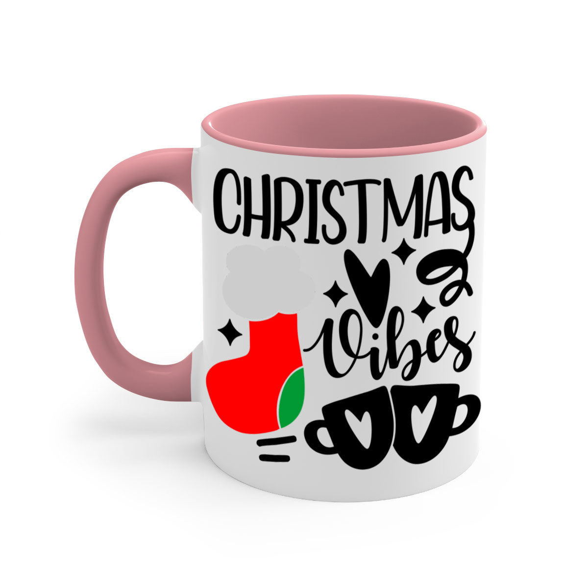 A festive two-tone Christmas mug with a glossy finish, featuring a colored handle and interior, perfect for coffee or tea.