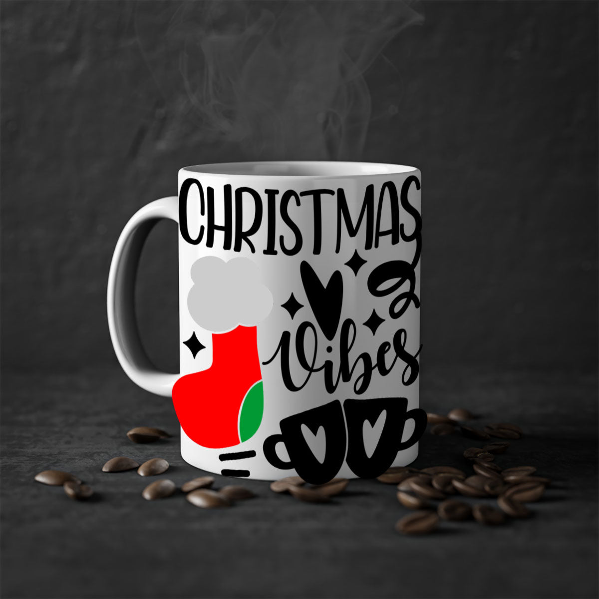 A festive two-tone Christmas mug with a glossy finish, featuring a colored handle and interior, perfect for coffee or tea.