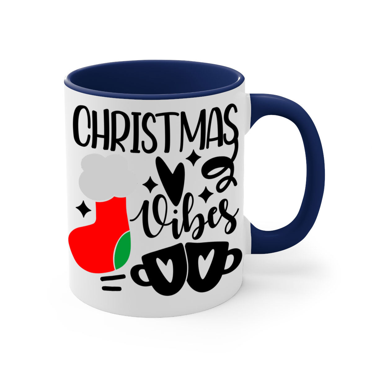 A festive two-tone Christmas mug with a glossy finish, featuring a colored handle and interior, perfect for coffee or tea.