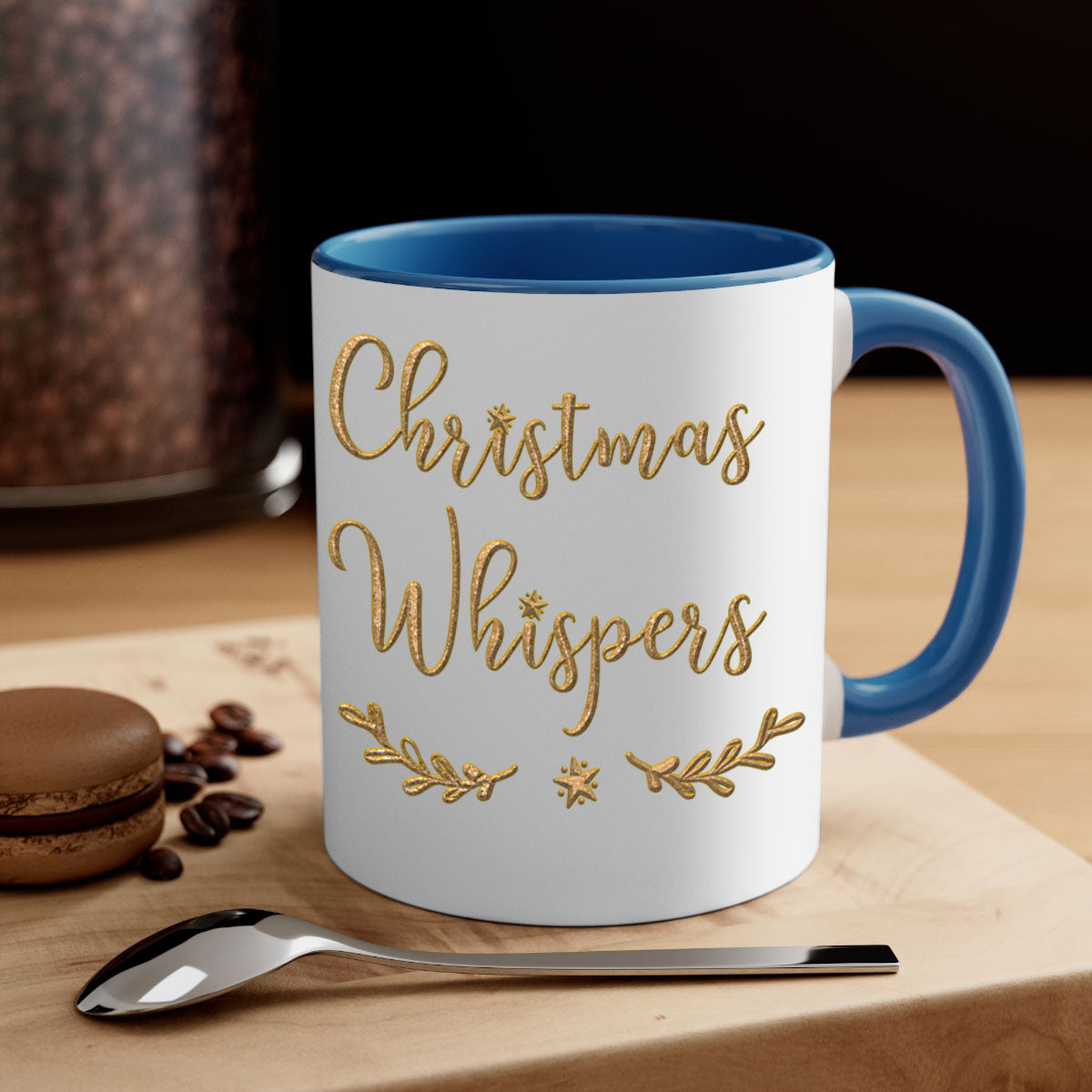 Christmas Whispers 377# Mug featuring a glossy finish, colorful handle, and interior, available in two sizes.