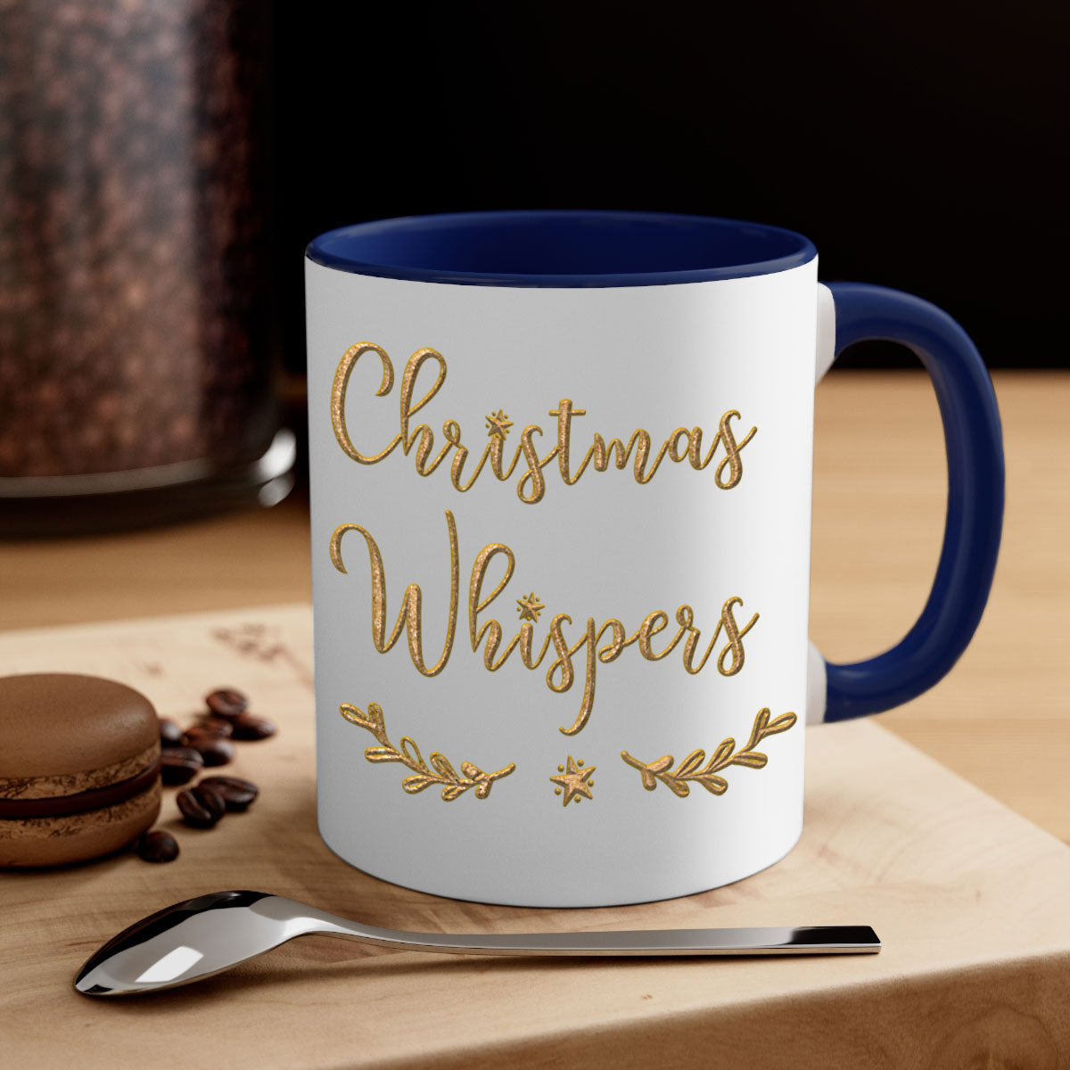 Christmas Whispers 377# Mug featuring a glossy finish, colorful handle, and interior, available in two sizes.