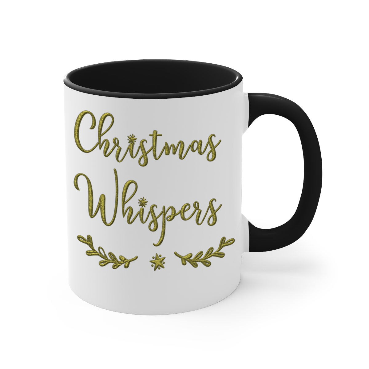 Christmas Whispers Green 381# Mug featuring a glossy finish, colored handle, and interior, available in multiple colors and sizes.