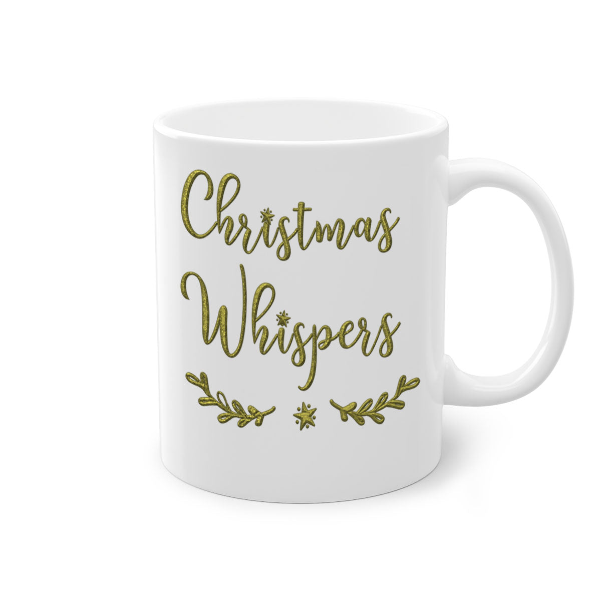 Christmas Whispers Green 381# Mug featuring a glossy finish, colored handle, and interior, available in multiple colors and sizes.