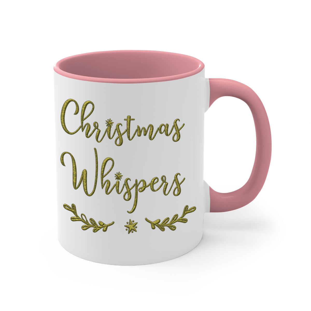 Christmas Whispers Green 381# Mug featuring a glossy finish, colored handle, and interior, available in multiple colors and sizes.