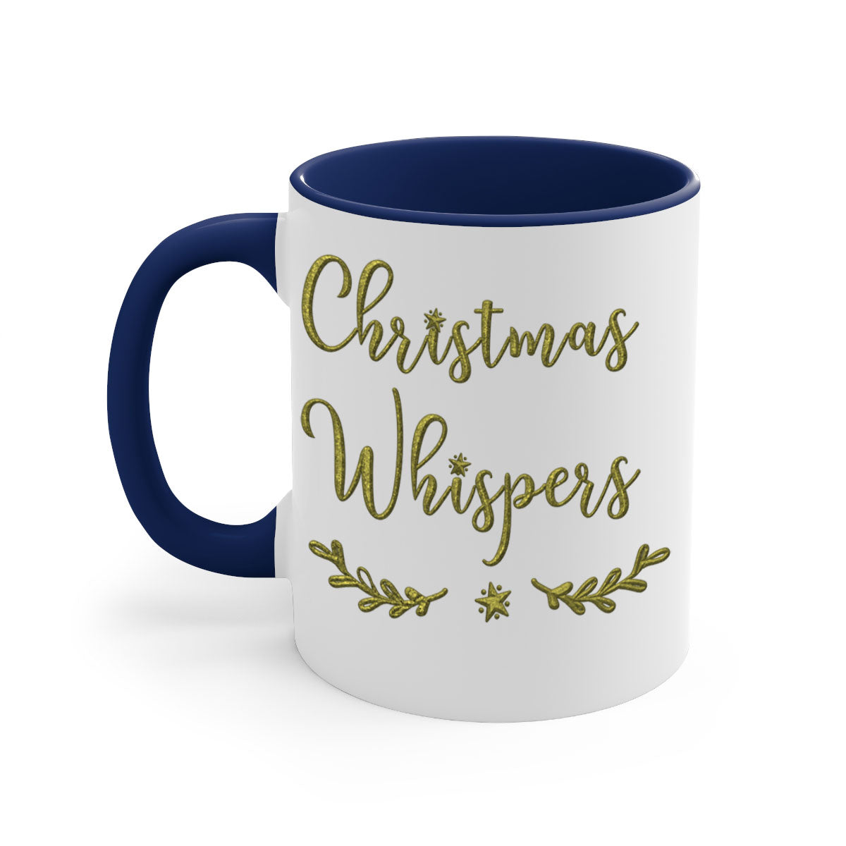 Christmas Whispers Green 381# Mug featuring a glossy finish, colored handle, and interior, available in multiple colors and sizes.
