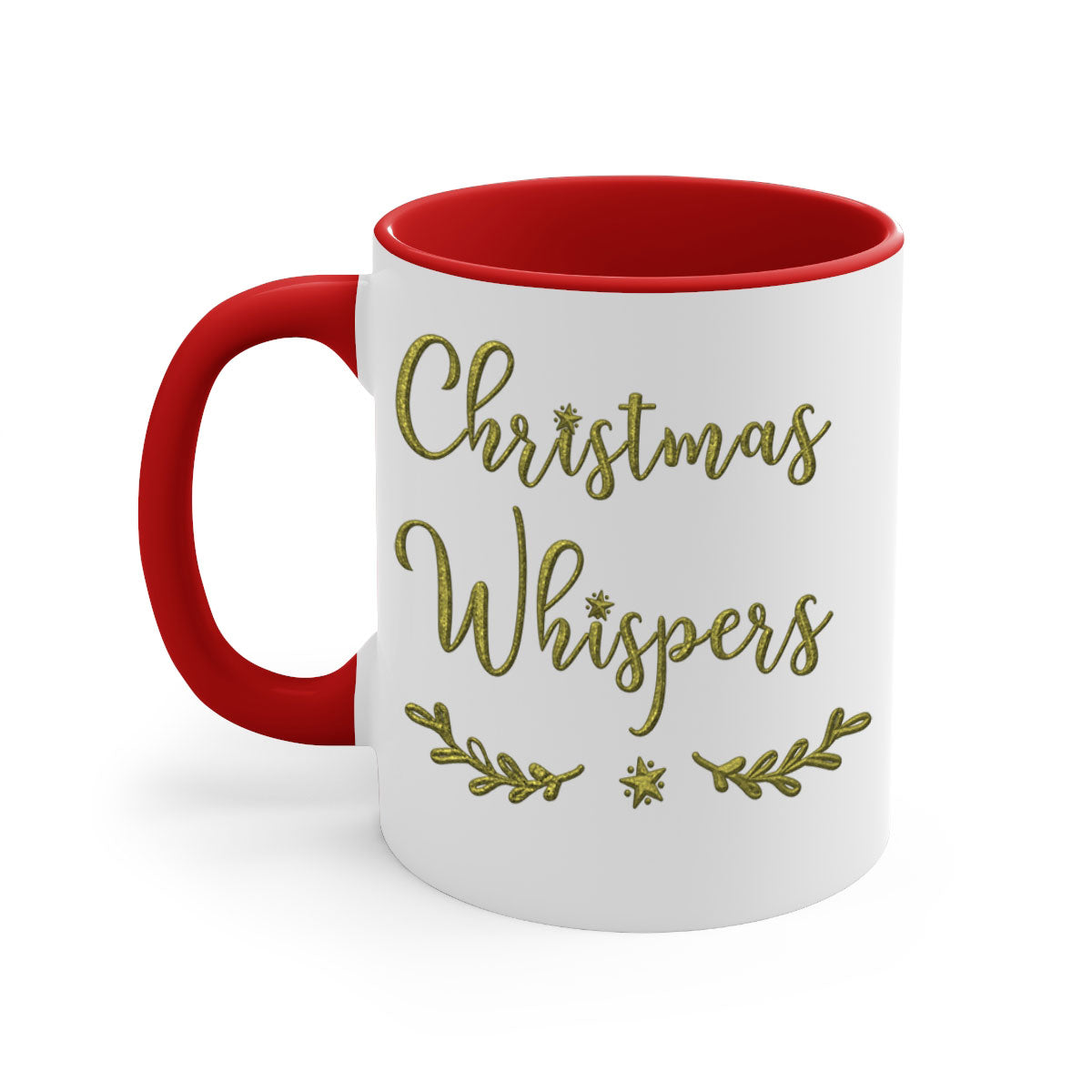 Christmas Whispers Green 381# Mug featuring a glossy finish, colored handle, and interior, available in multiple colors and sizes.