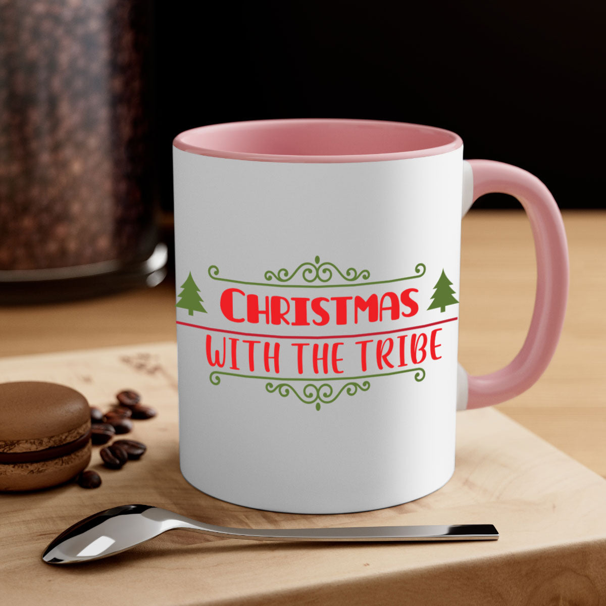 Christmas with the Tribe Style 128# Mug featuring a glossy finish and colorful handle, perfect for coffee and tea lovers.
