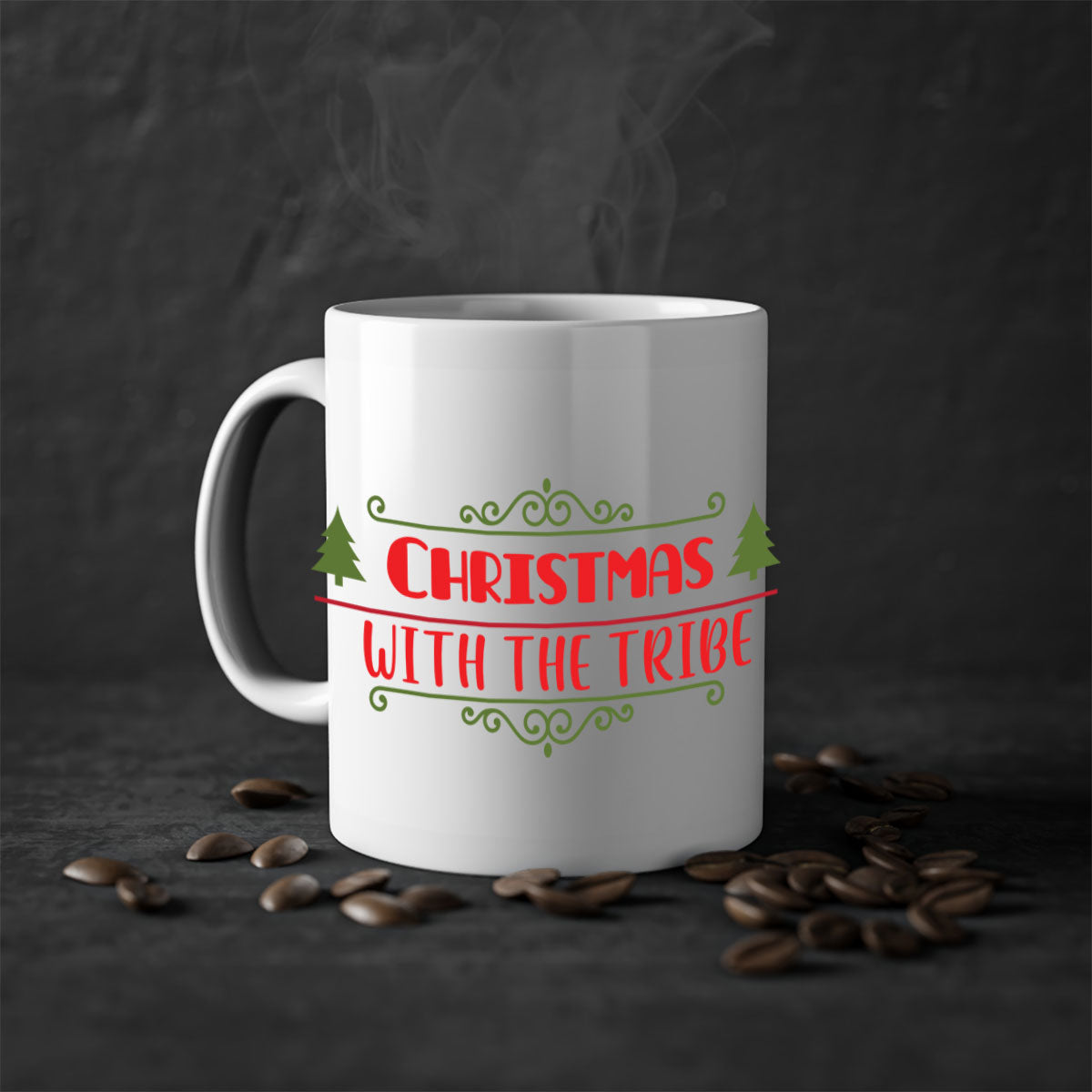 Christmas with the Tribe Style 128# Mug featuring a glossy finish and colorful handle, perfect for coffee and tea lovers.