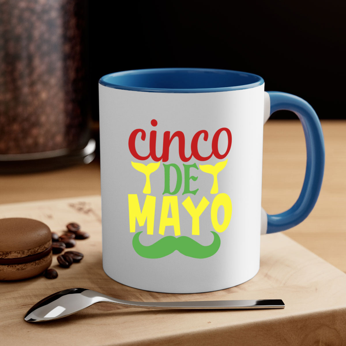Cinco de Mayo two-tone coffee mug with colored handle and glossy finish, available in multiple colors.