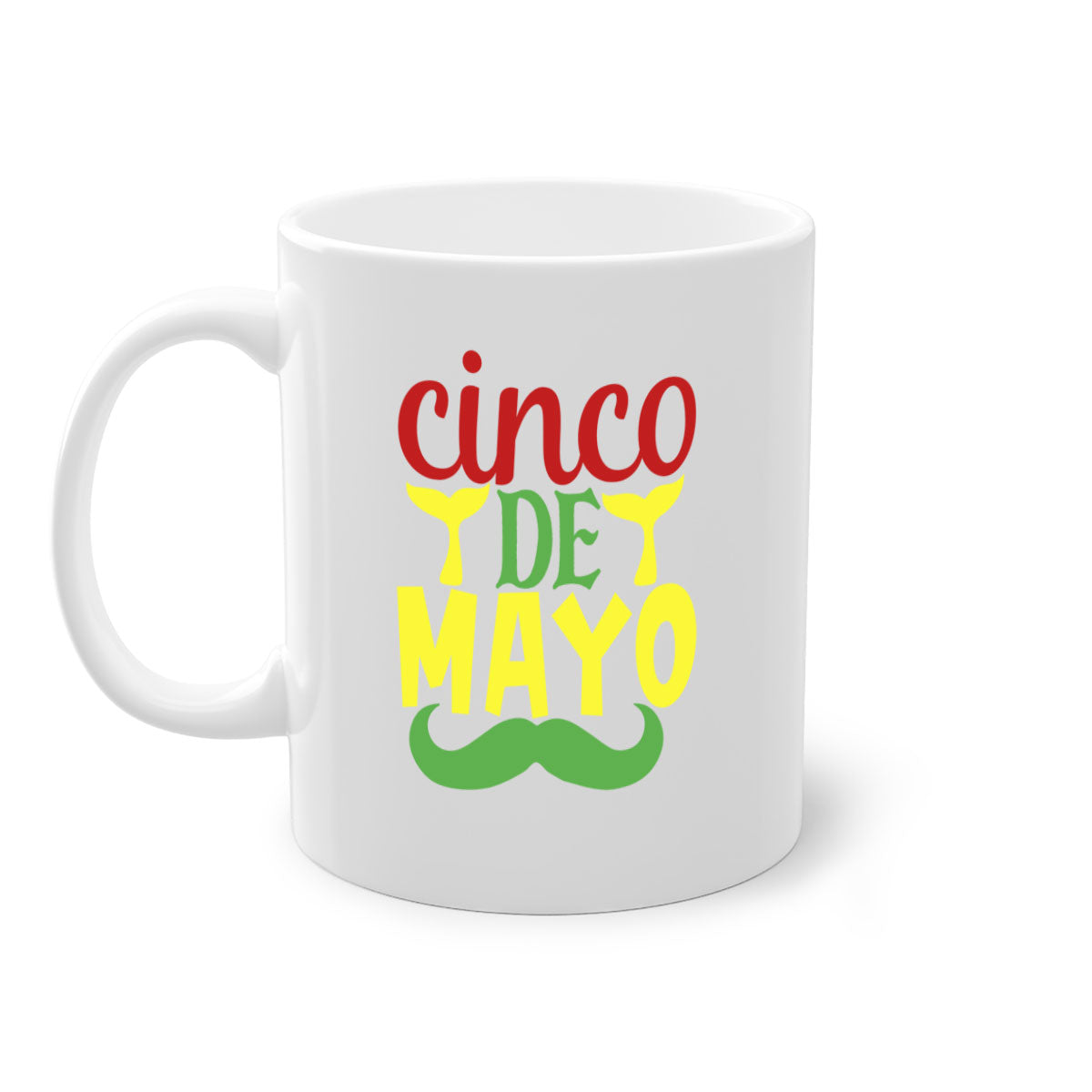 Cinco de Mayo two-tone coffee mug with colored handle and glossy finish, available in multiple colors.