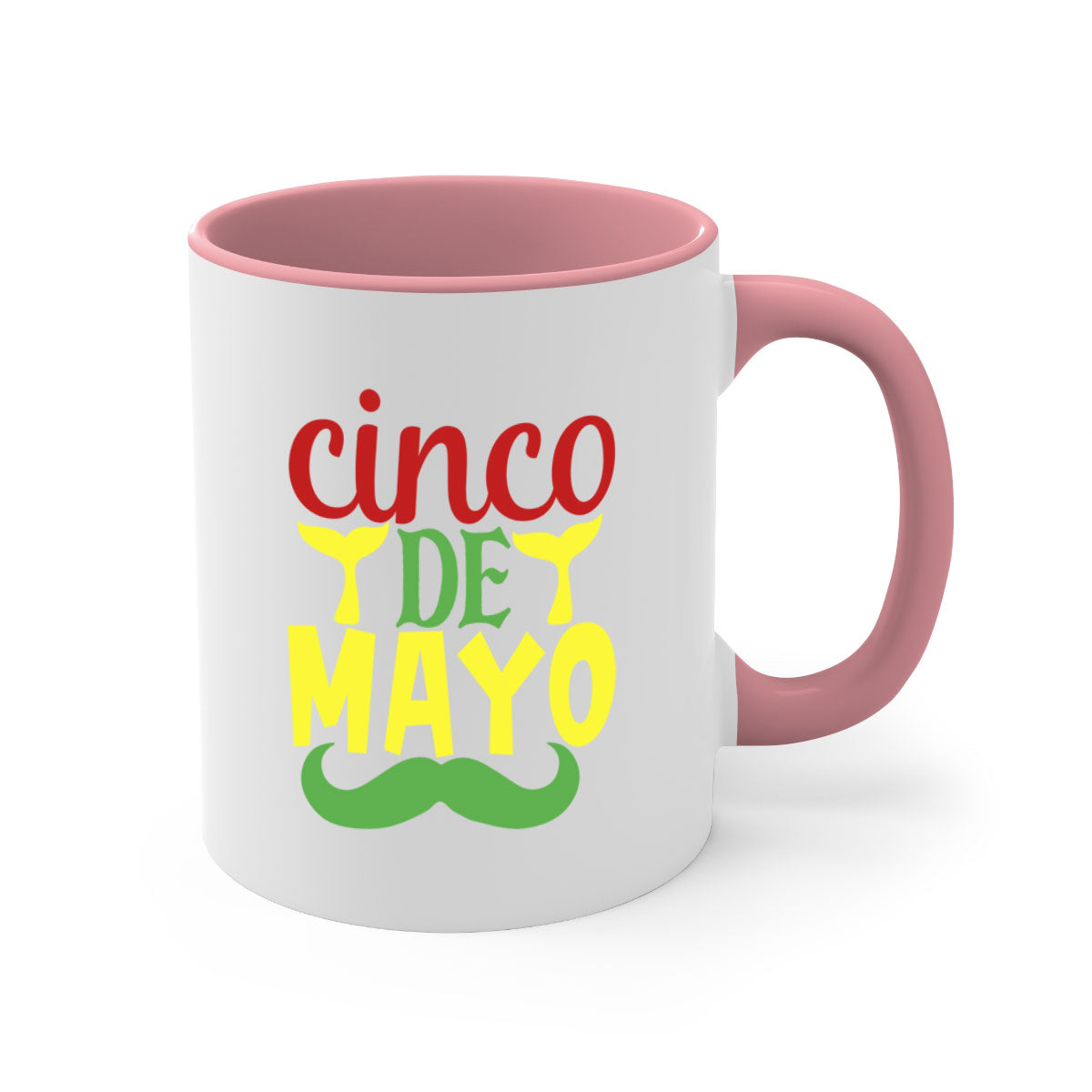 Cinco de Mayo two-tone coffee mug with colored handle and glossy finish, available in multiple colors.