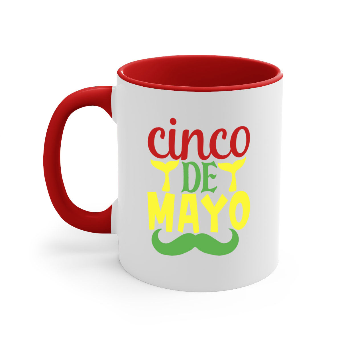 Cinco de Mayo two-tone coffee mug with colored handle and glossy finish, available in multiple colors.