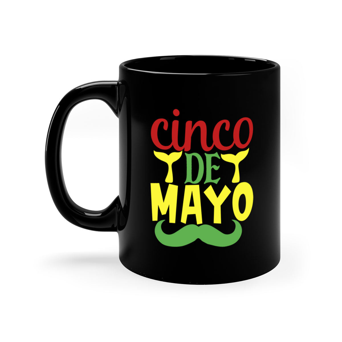 Cinco de Mayo two-tone coffee mug with colored handle and glossy finish, available in multiple colors.