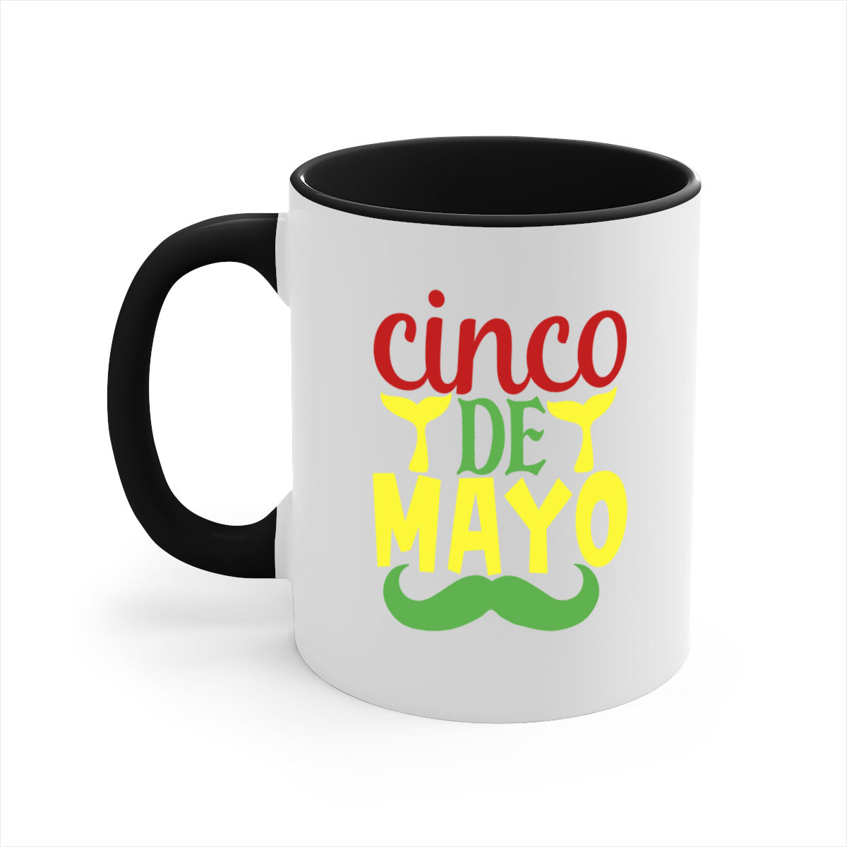 Cinco de Mayo two-tone coffee mug with colored handle and glossy finish, available in multiple colors.