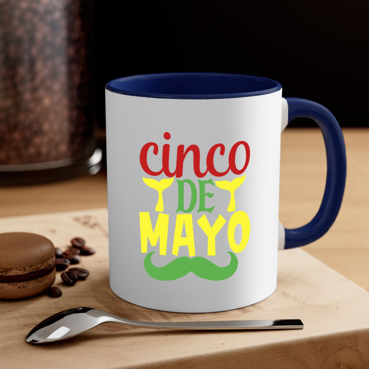 Cinco de Mayo two-tone coffee mug with colored handle and glossy finish, available in multiple colors.