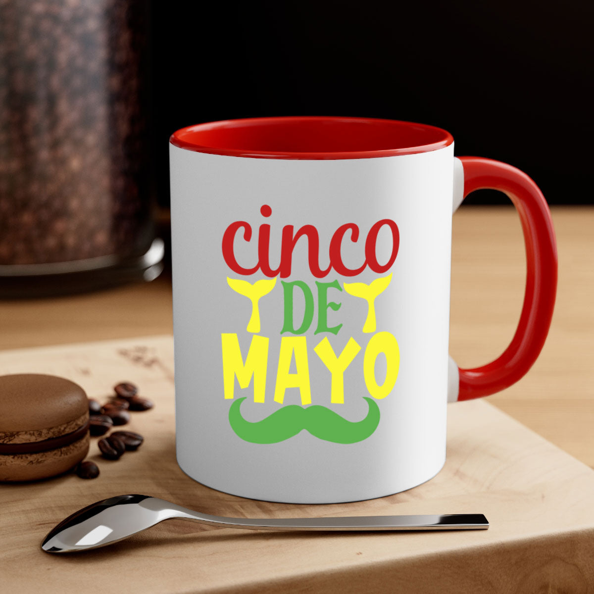 Cinco de Mayo two-tone coffee mug with colored handle and glossy finish, available in multiple colors.