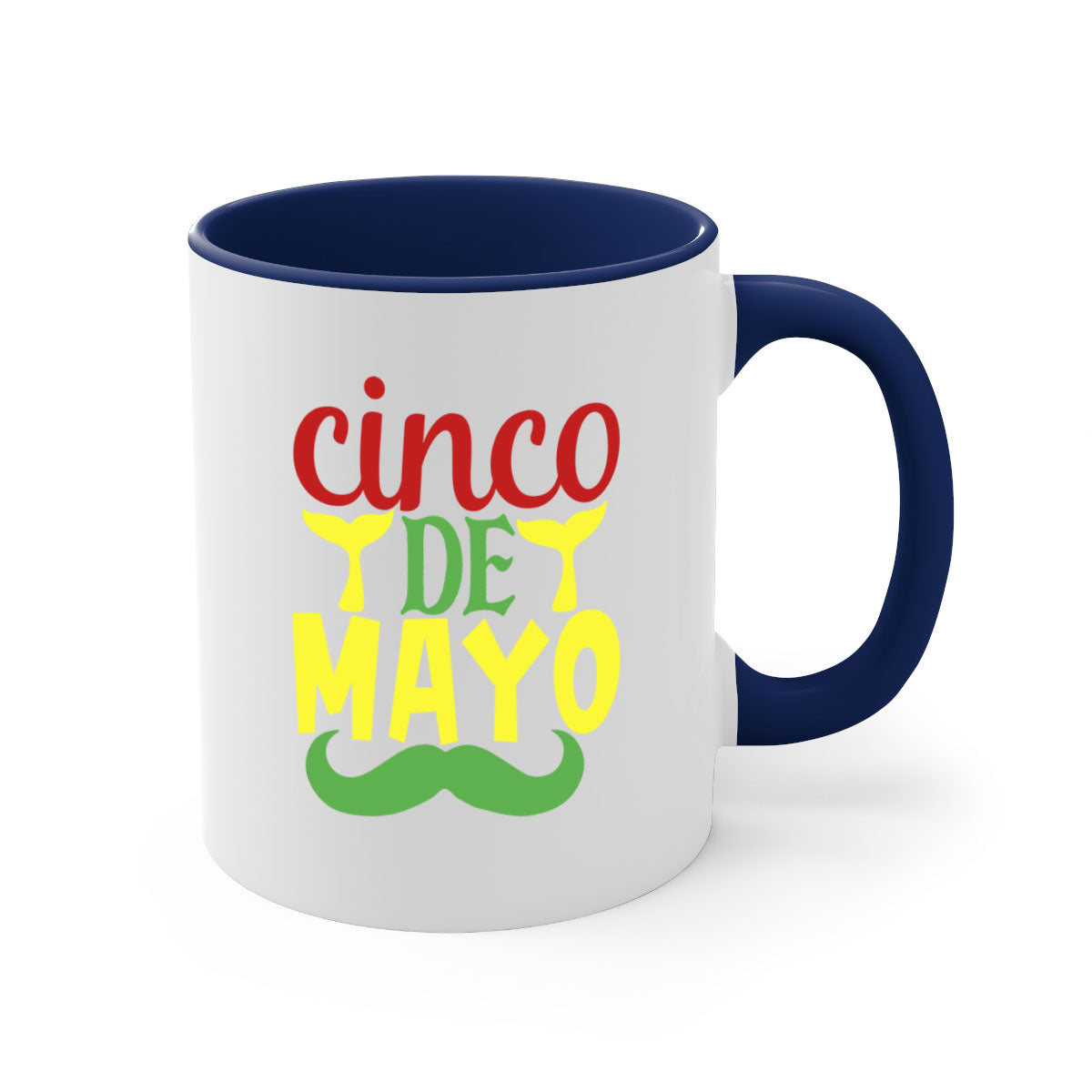 Cinco de Mayo two-tone coffee mug with colored handle and glossy finish, available in multiple colors.