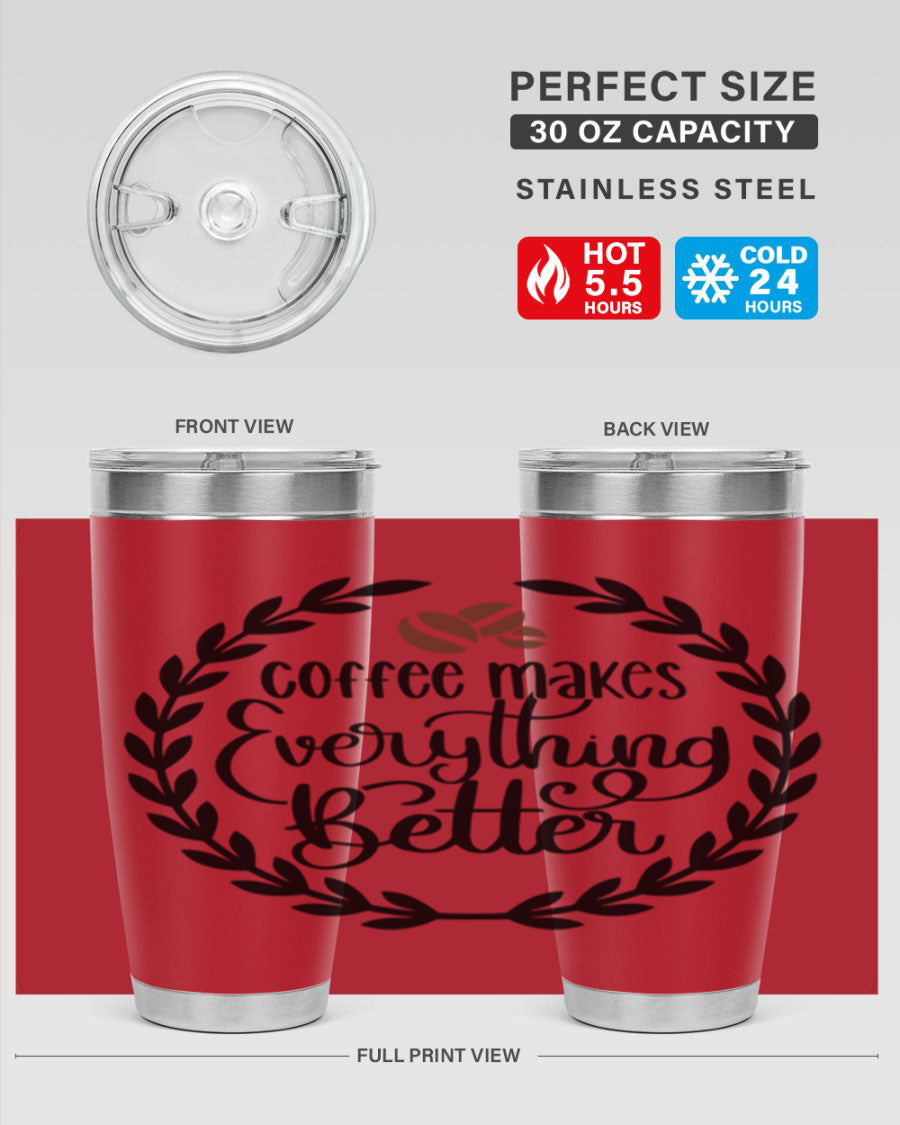 circlecoffee makes 184# coffee tumbler in stainless steel with a drink-thru lid, showcasing its sleek design and double wall insulation.
