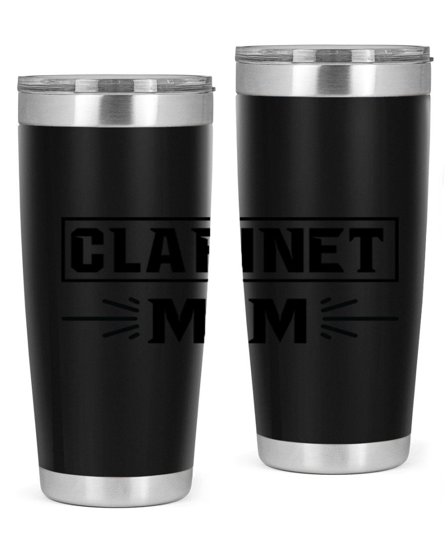 Clarinet Mom 20oz Tumbler featuring a stylish design, double wall vacuum insulation, and a drink-thru lid, perfect for music lovers.