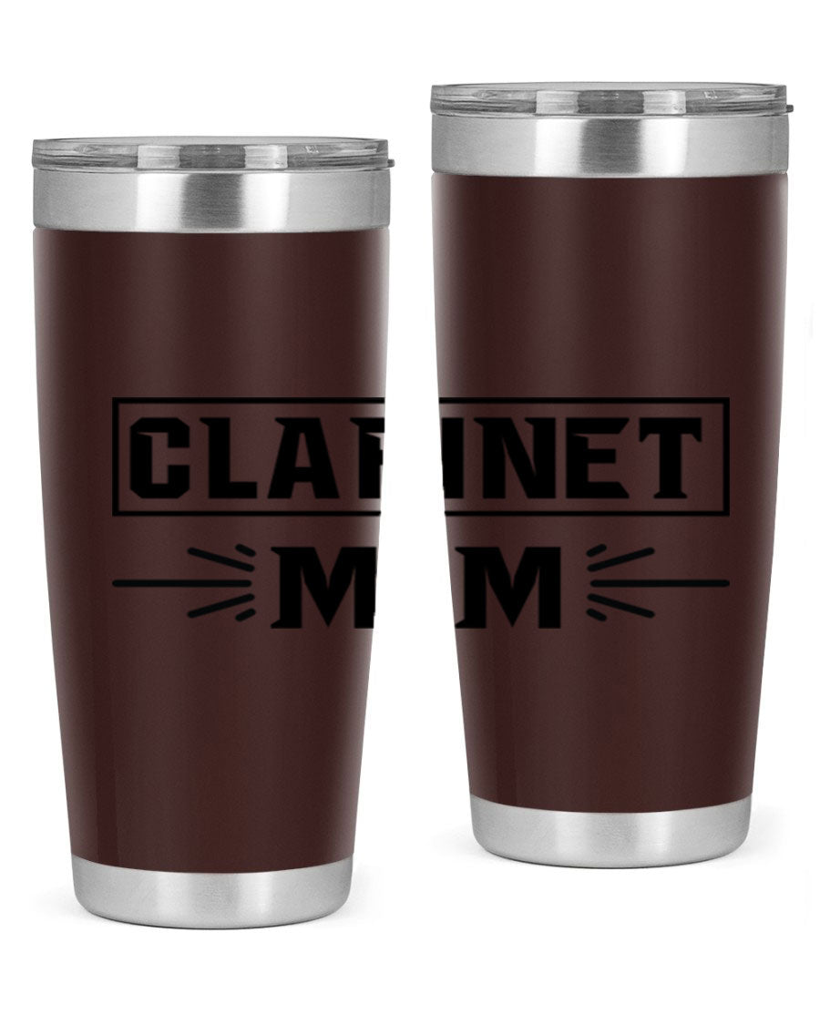 Clarinet Mom 20oz Tumbler featuring a stylish design, double wall vacuum insulation, and a drink-thru lid, perfect for music lovers.