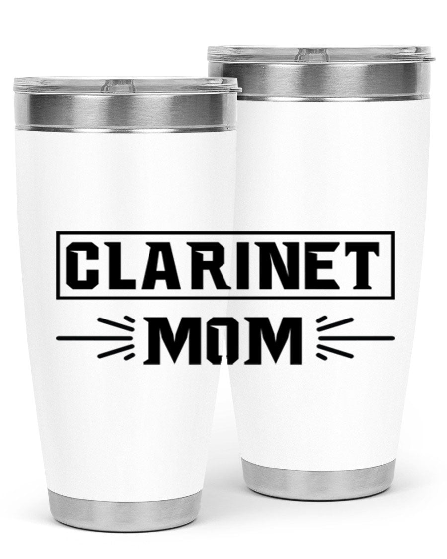 Clarinet Mom 20oz Tumbler featuring a stylish design, double wall vacuum insulation, and a drink-thru lid, perfect for music lovers.