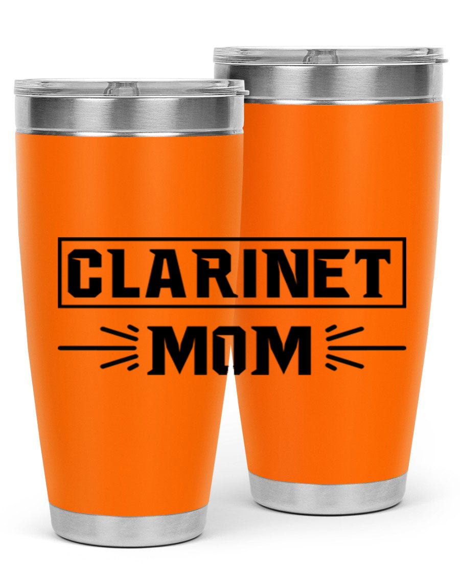 Clarinet Mom 20oz Tumbler featuring a stylish design, double wall vacuum insulation, and a drink-thru lid, perfect for music lovers.