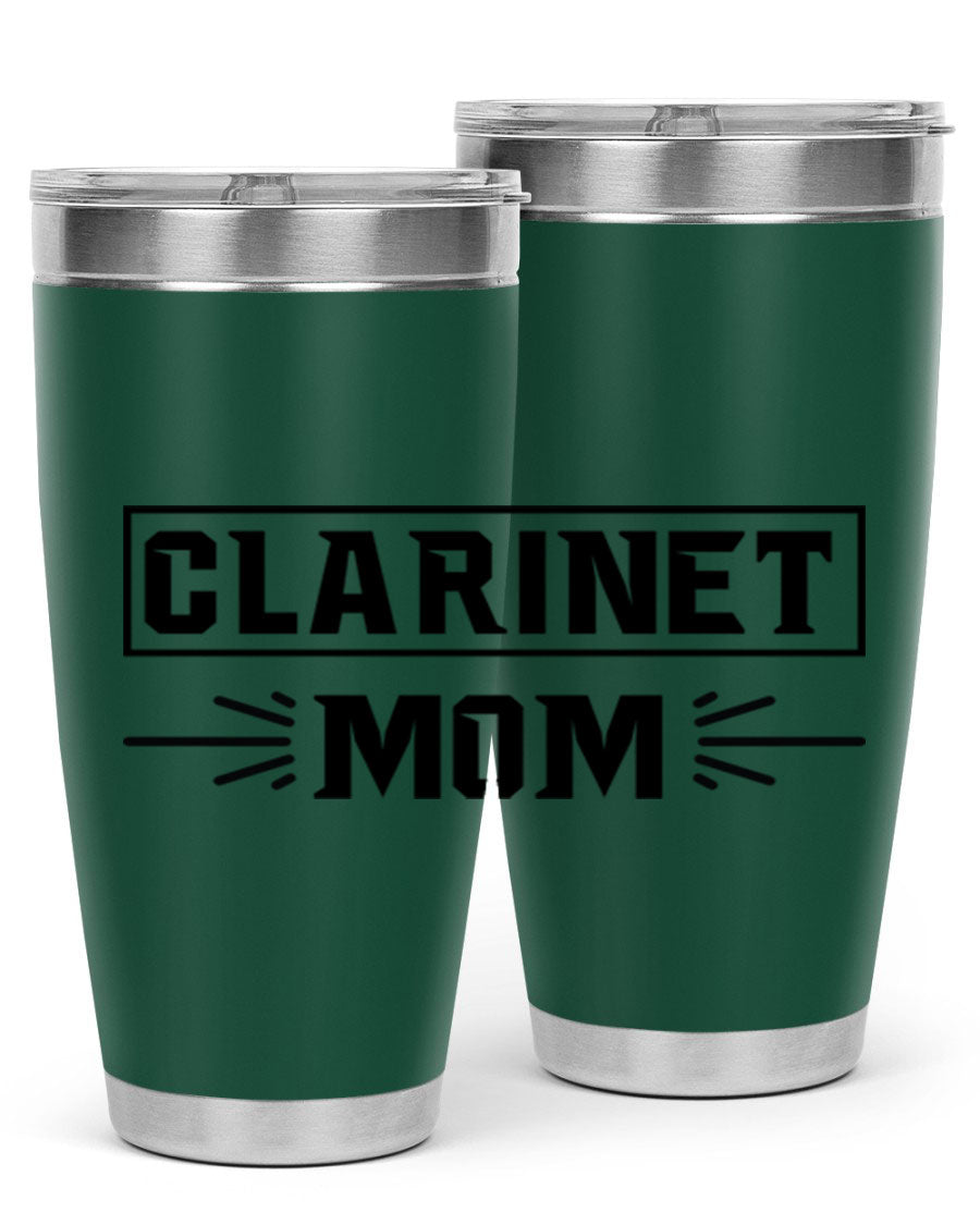 Clarinet Mom 20oz Tumbler featuring a stylish design, double wall vacuum insulation, and a drink-thru lid, perfect for music lovers.