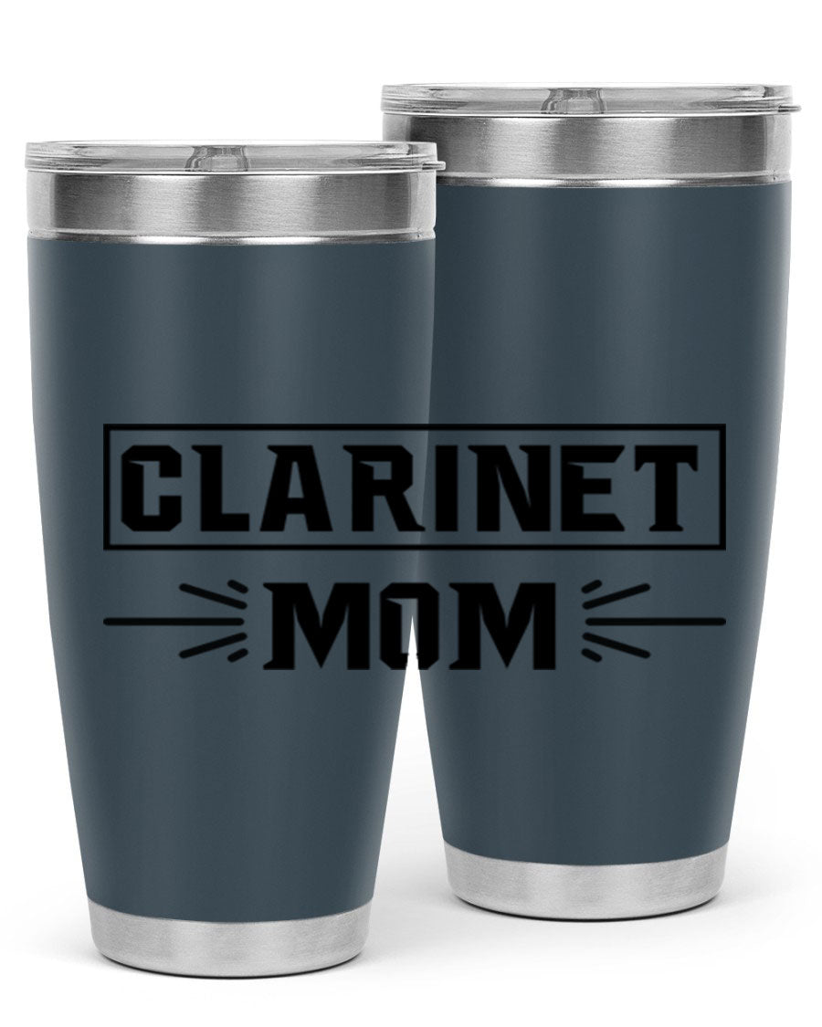 Clarinet Mom 20oz Tumbler featuring a stylish design, double wall vacuum insulation, and a drink-thru lid, perfect for music lovers.