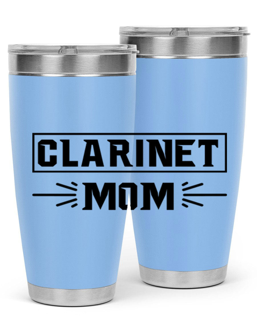 Clarinet Mom 20oz Tumbler featuring a stylish design, double wall vacuum insulation, and a drink-thru lid, perfect for music lovers.