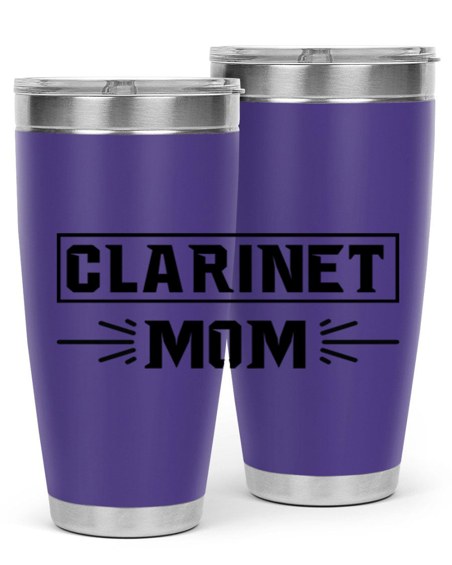 Clarinet Mom 20oz Tumbler featuring a stylish design, double wall vacuum insulation, and a drink-thru lid, perfect for music lovers.