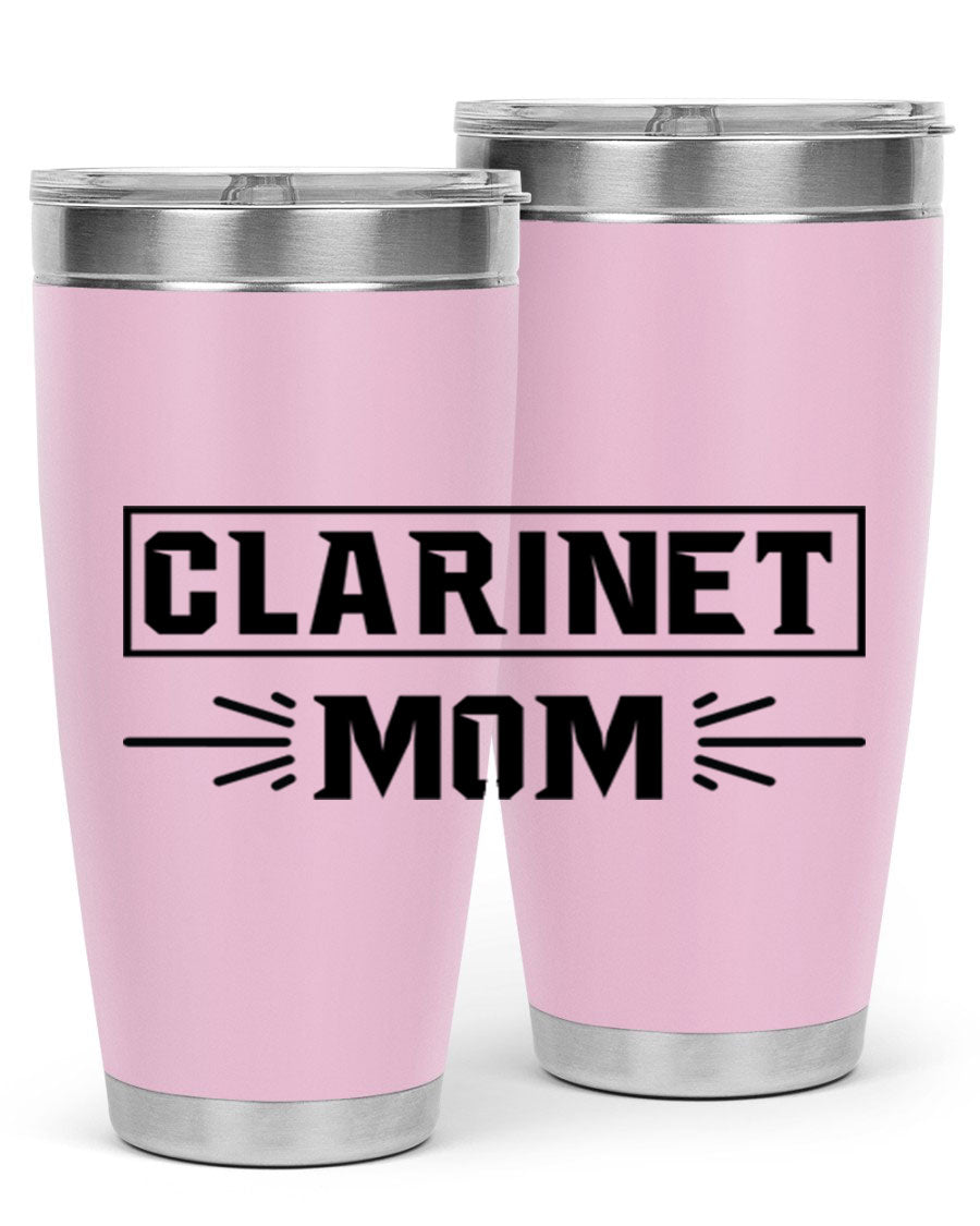 Clarinet Mom 20oz Tumbler featuring a stylish design, double wall vacuum insulation, and a drink-thru lid, perfect for music lovers.