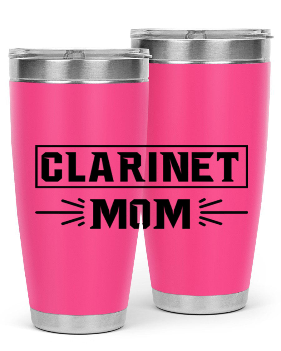Clarinet Mom 20oz Tumbler featuring a stylish design, double wall vacuum insulation, and a drink-thru lid, perfect for music lovers.