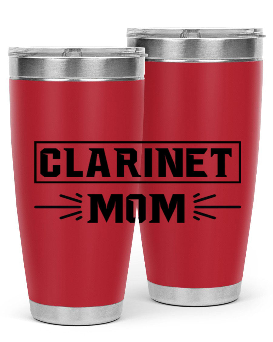 Clarinet Mom 20oz Tumbler featuring a stylish design, double wall vacuum insulation, and a drink-thru lid, perfect for music lovers.