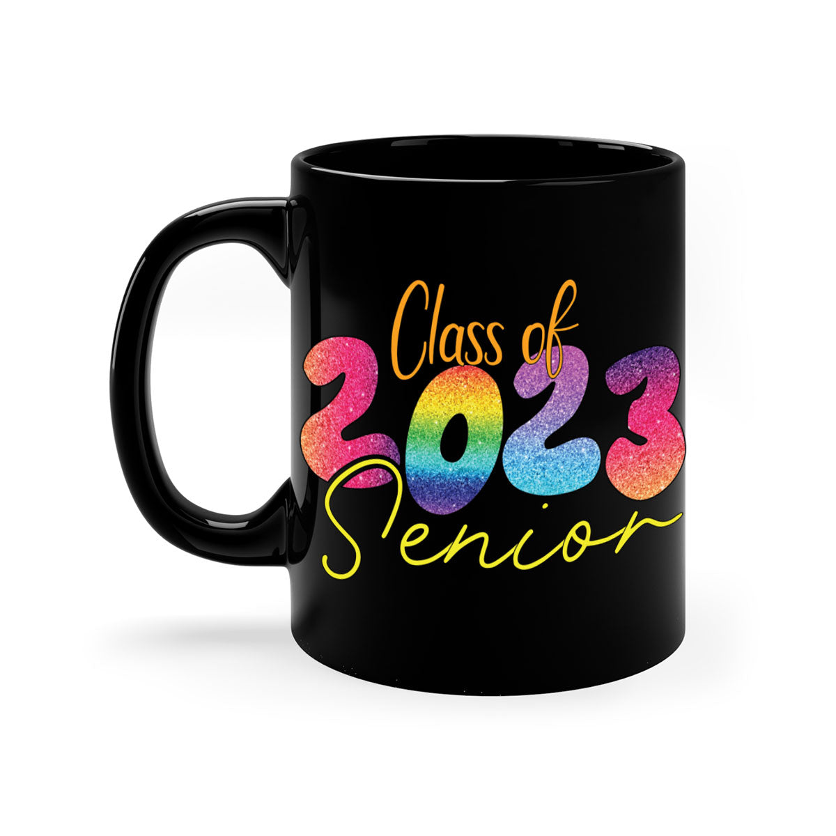 Class of 2024 senior mug with a glossy finish, featuring a colored handle and interior, available in multiple colors.