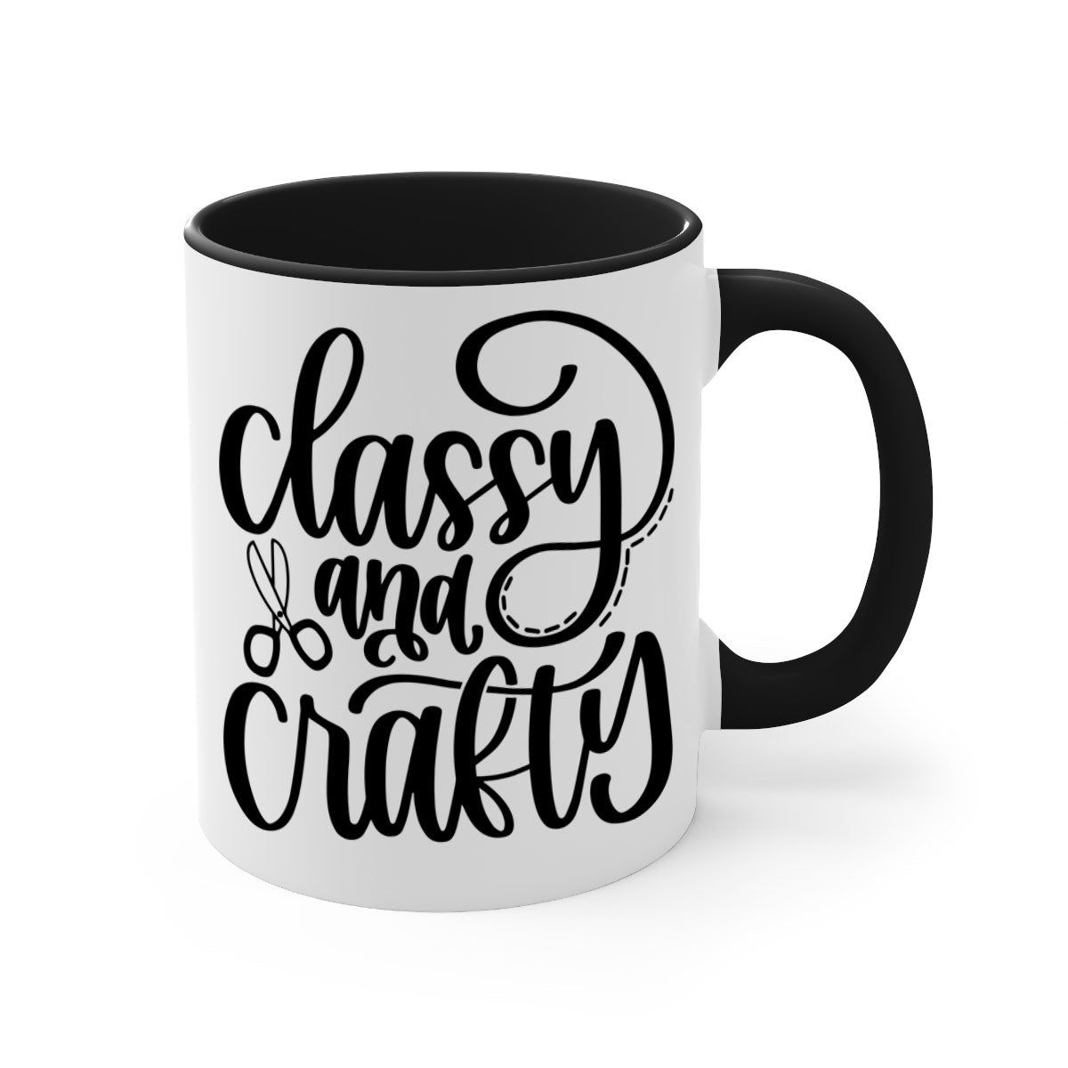 Classy And Crafty 43# Mug featuring a glossy finish, colorful handle, and interior, available in two sizes.