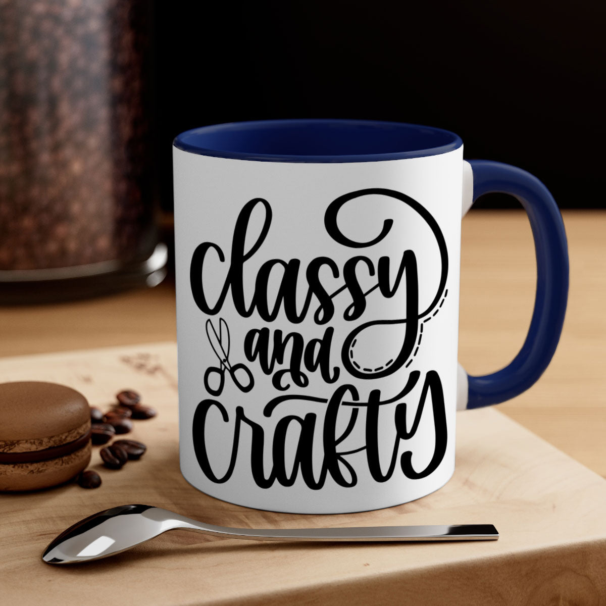 Classy And Crafty 43# Mug featuring a glossy finish, colorful handle, and interior, available in two sizes.