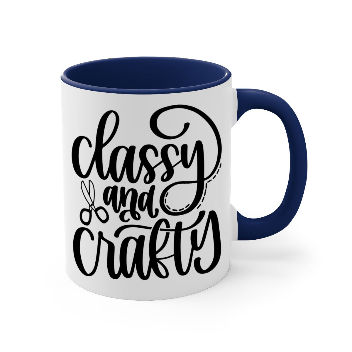 Classy And Crafty 43# Mug featuring a glossy finish, colorful handle, and interior, available in two sizes.