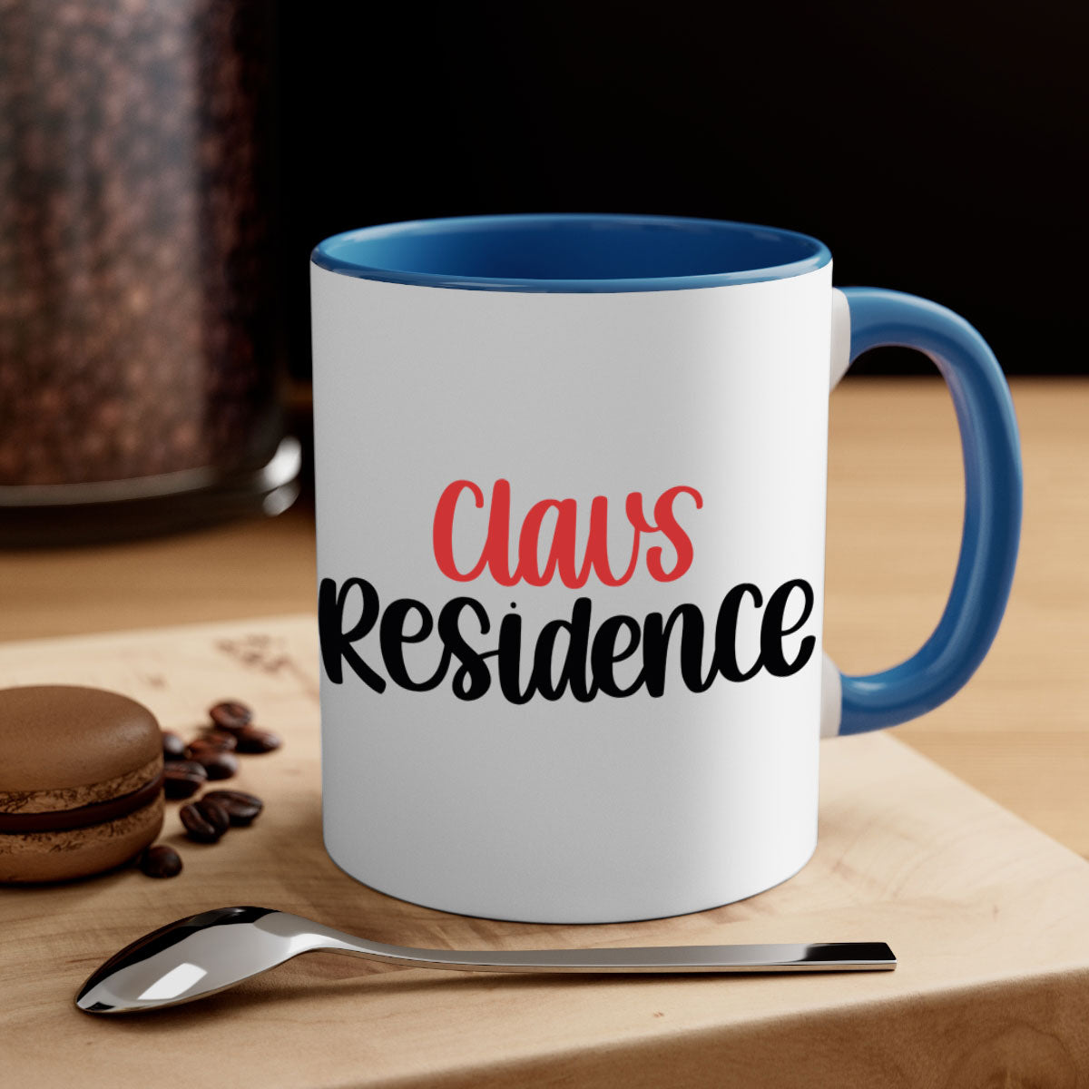 Claus Residence 166# Christmas Mug with a glossy finish, featuring a colored handle and interior, available in multiple colors.