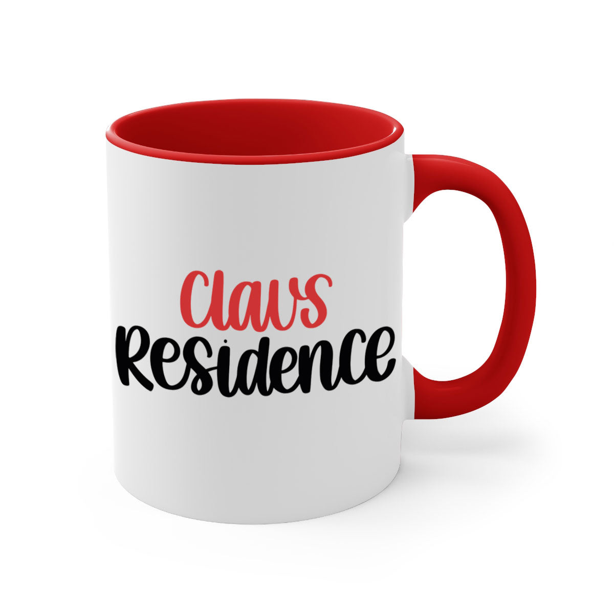 Claus Residence 166# Christmas Mug with a glossy finish, featuring a colored handle and interior, available in multiple colors.