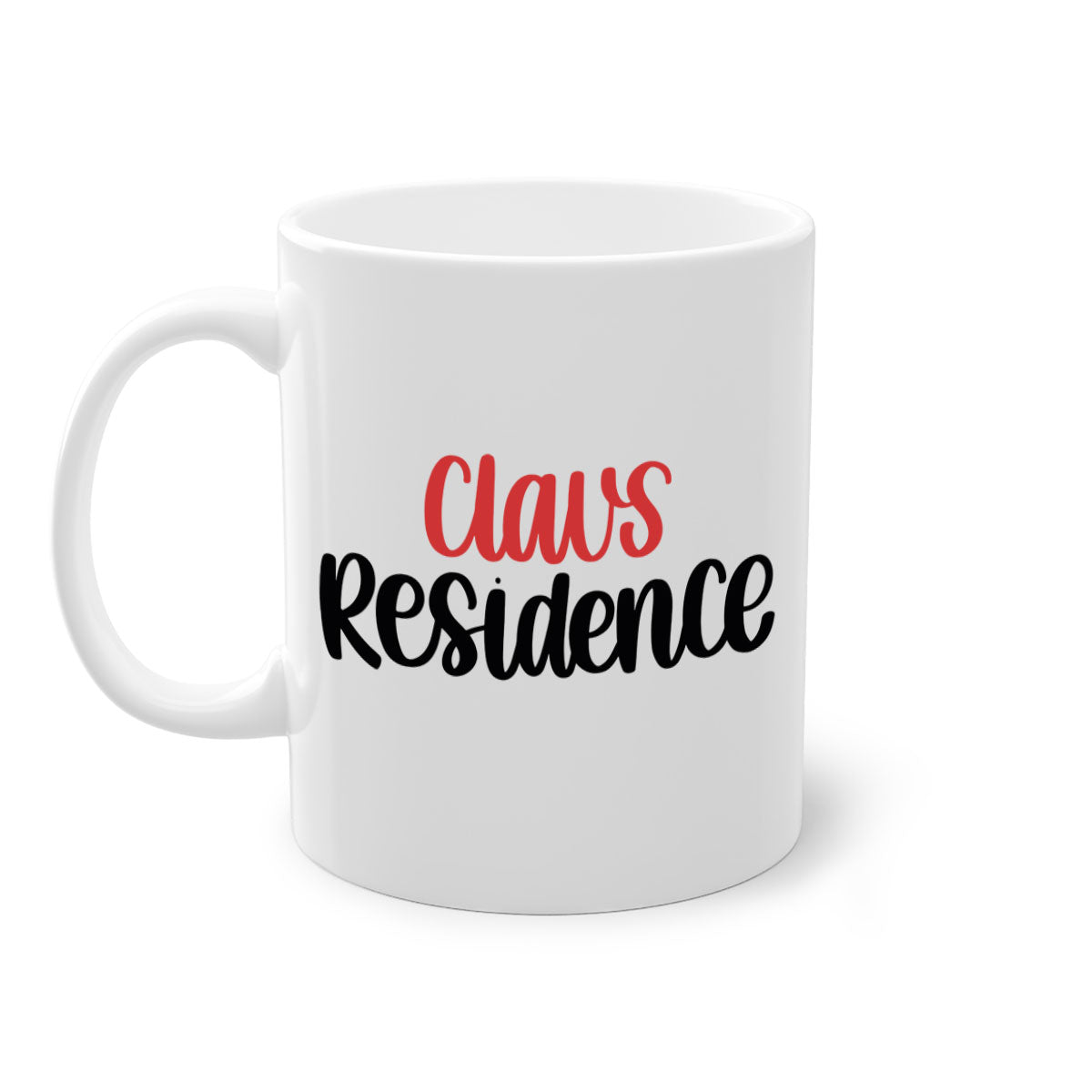 Claus Residence 166# Christmas Mug with a glossy finish, featuring a colored handle and interior, available in multiple colors.