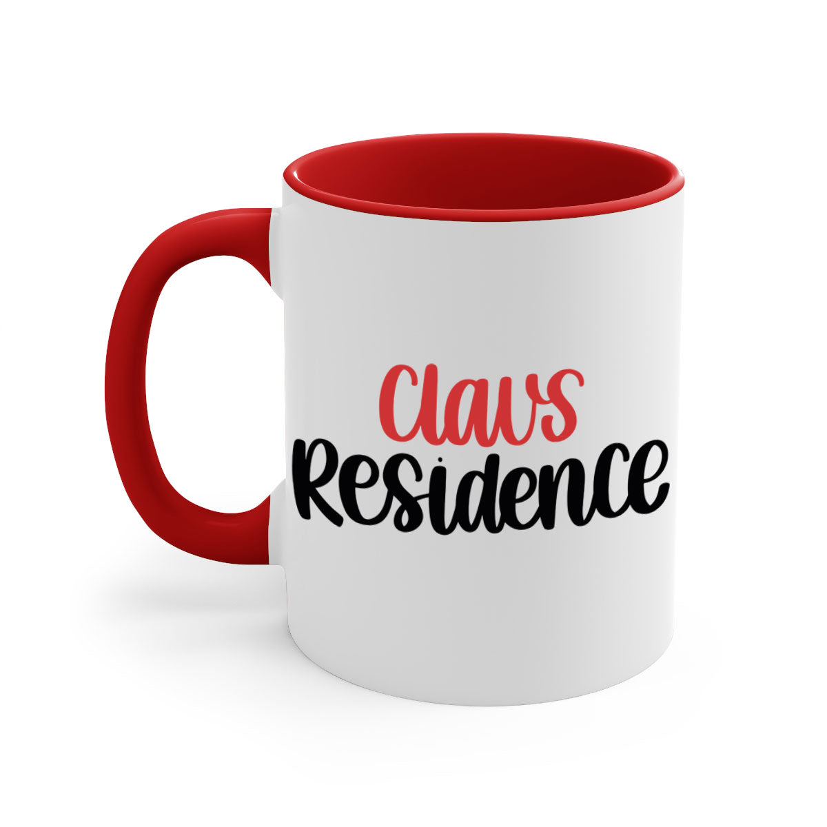 Claus Residence 166# Christmas Mug with a glossy finish, featuring a colored handle and interior, available in multiple colors.