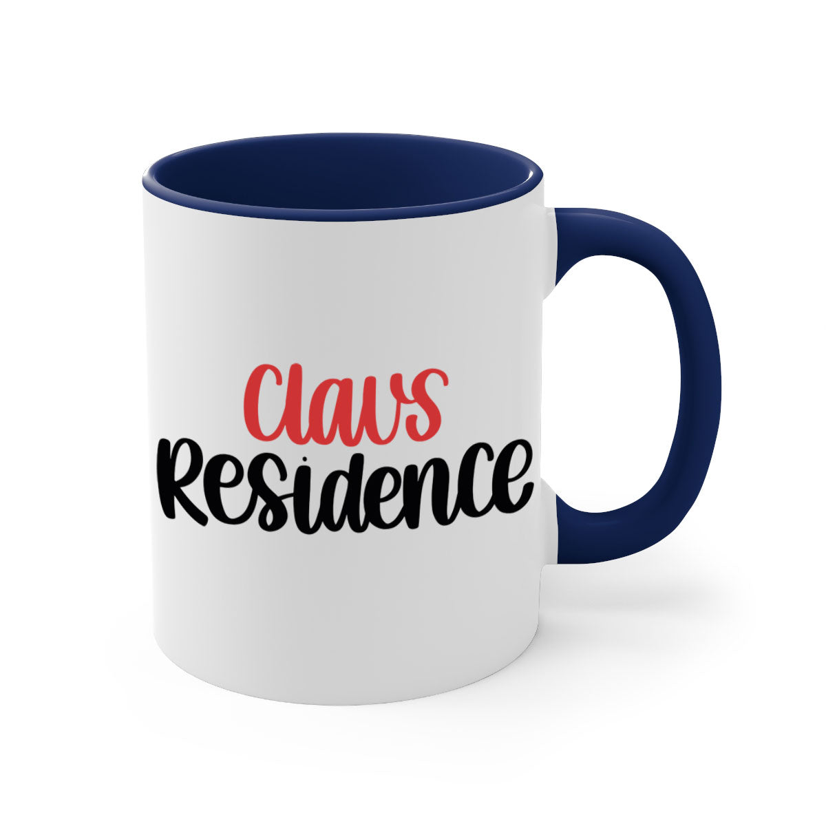 Claus Residence 166# Christmas Mug with a glossy finish, featuring a colored handle and interior, available in multiple colors.