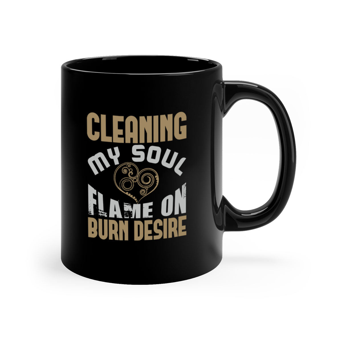 Cleaning My Soul Flame Mug with colorful handle and glossy finish, available in multiple colors and sizes.