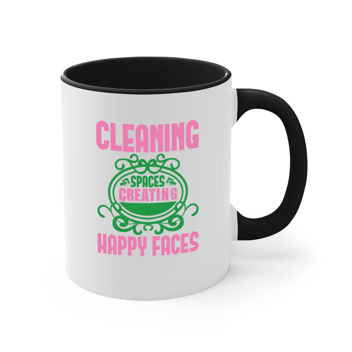 Cleaning spaces creating happy faces Style 41# Mug with a glossy finish, featuring a colored handle and interior, available in multiple colors.