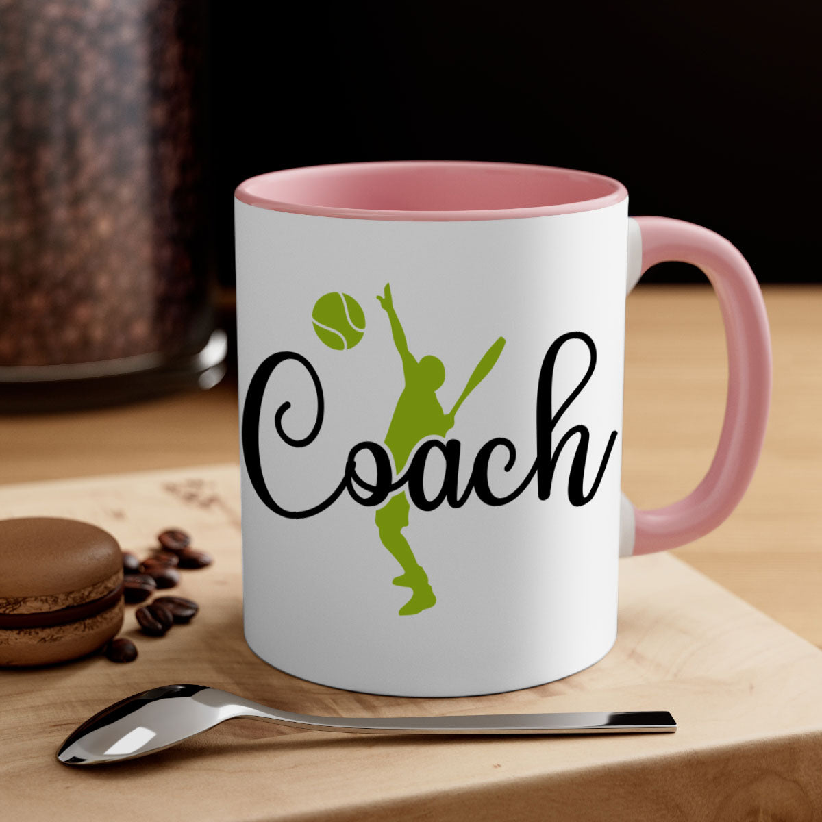 Coach 1375# Mug featuring a glossy finish and colorful handle, available in multiple sizes.