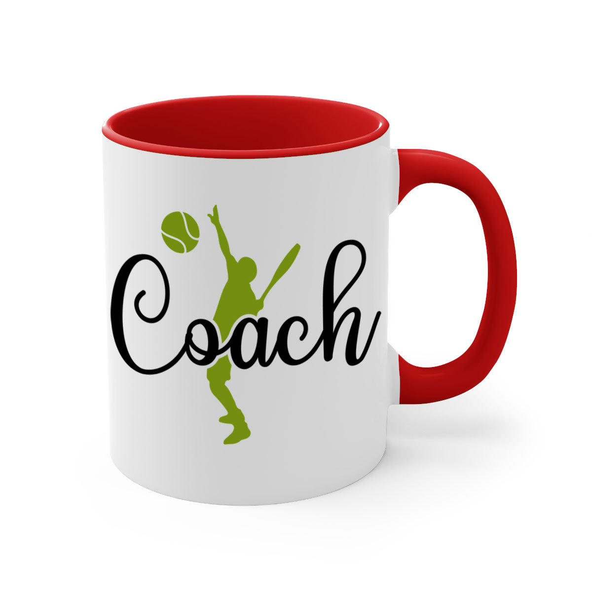 Coach 1375# Mug featuring a glossy finish and colorful handle, available in multiple sizes.