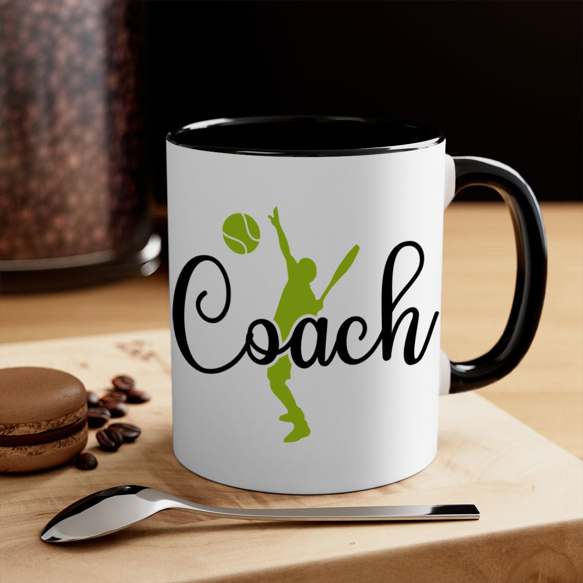 Coach 1375# Mug featuring a glossy finish and colorful handle, available in multiple sizes.